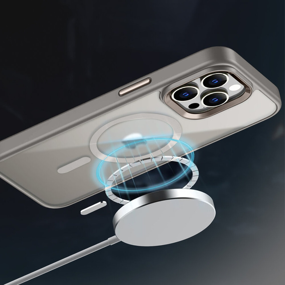 Case for iPhone 16 Pro Max, for MagSafe, ERBORD Matt Case, transparent / titanium + Screen Glass