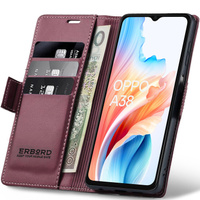 Case for Oppo A18 4G / A38 4G, ERBORD Glossy Litchi, wallet with flap, red