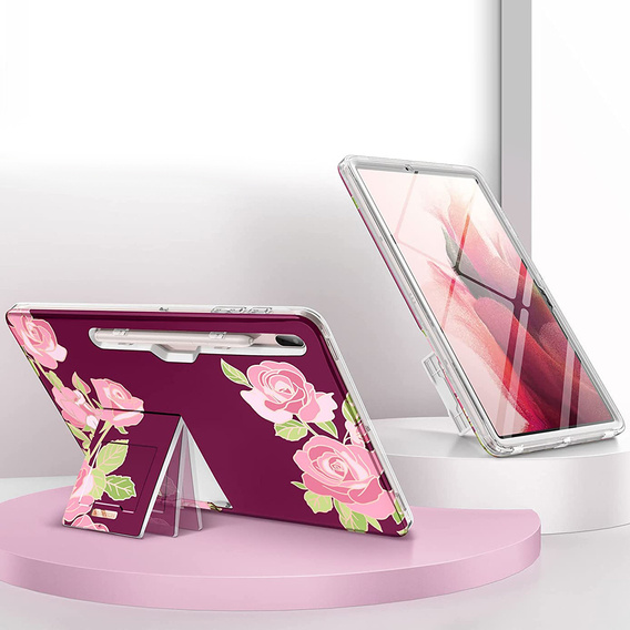 Case for Samsung Galaxy Tab S7 FE, Suritch Full Body Marble, maroon
