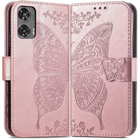Flip case for Motorola Moto G85, Butterfly, pink rose gold