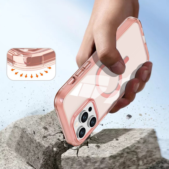 Case for iPhone 16 Pro Max, Shockproof Hybrid, with screen film, for MagSafe, pink