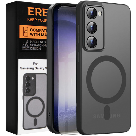 Case for Samsung Galaxy S23, for MagSafe, ERBORD Matt Case, black + Screen Glass