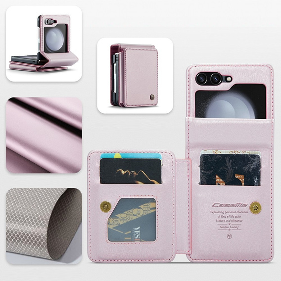 CASEME flip case for Samsung Galaxy Z Flip5 5G, Litchi Wallet, pink