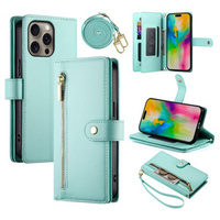 Flip case for iPhone 16 Pro Max, Wallet Zipper Pocket, green