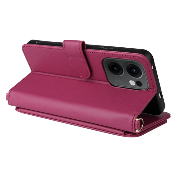 Crossbody Leather Wallet flip case for Oppo Reno 13F 5G, maroon