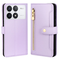 Flip case for Xiaomi Poco F6 Pro, Wallet Zipper Pocket, purple
