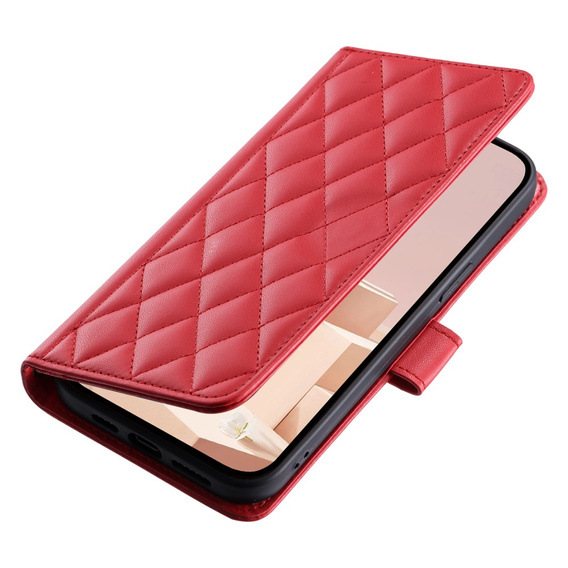 Flip case for iPhone 16 Pro, Rhombus Crossbody Leather, red