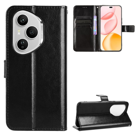 Flip case for Honor 400 Pro 5G, Crazy Horse Wallet, black