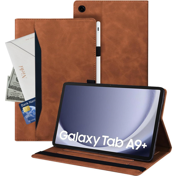 Case for Samsung Galaxy Tab A9+, Classic, with space for stylus, brown