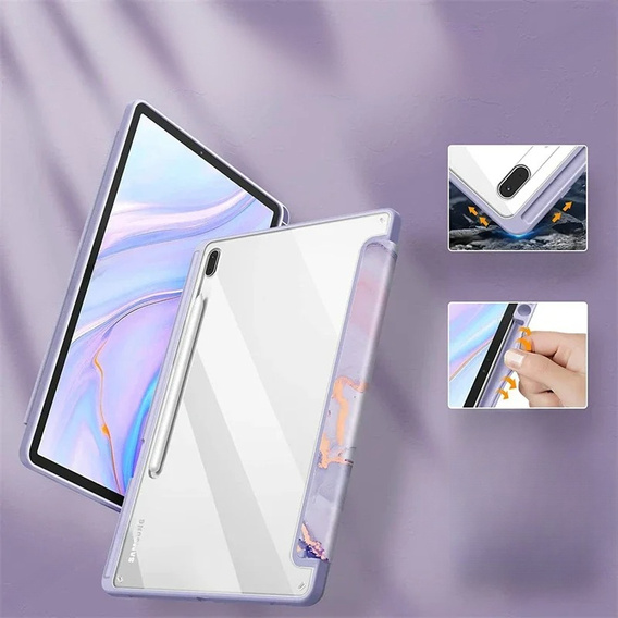 Case for Samsung Galaxy Tab S10 FE+ Plus, Smartcase Hybrid, with stylus space, Marble purple