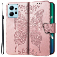 Flip case for Xiaomi Redmi Note 12 4G, Butterfly, pink rose gold