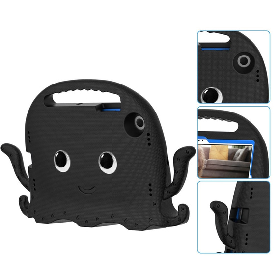 Children's case for Samsung Galaxy Tab A8 10.5, with handle, octopus, black