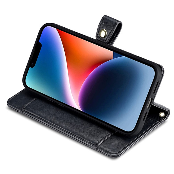 Flip case for iPhone 15, Wallet Zipper Pocket, black
