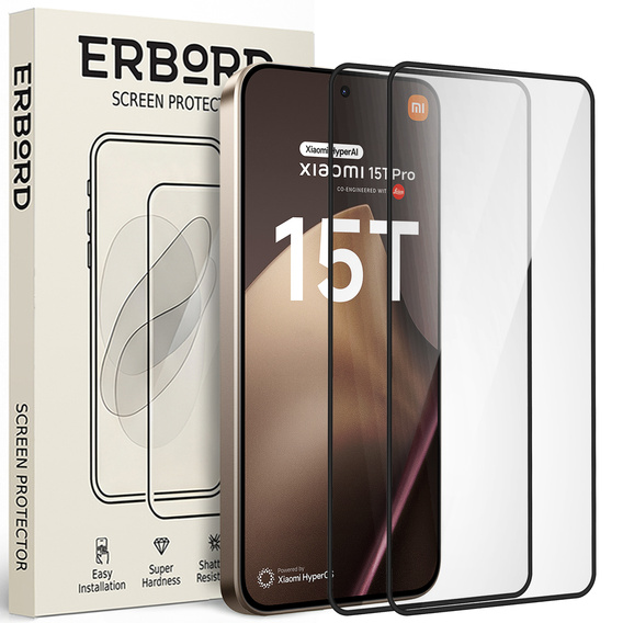 2x ERBORD 3D tempered glass for Xiaomi 15T Pro