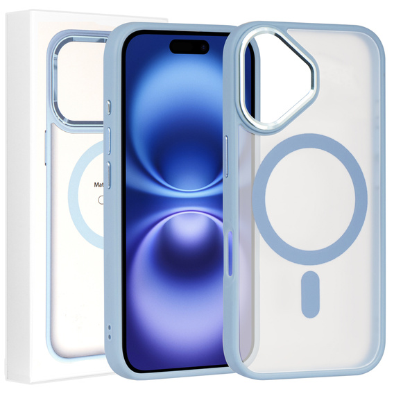 Case for iPhone 16, for MagSafe, ERBORD Matt Case, transparent / blue + Screen Glass