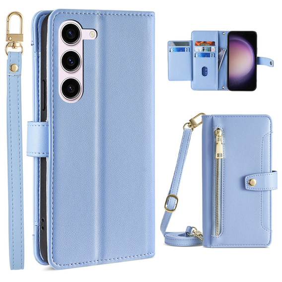 Flip case for Samsung Galaxy S23, Wallet Zipper Pocket, blue