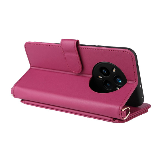 Crossbody Leather Wallet flip case for Realme 14 Pro+ 5G, dark pink
