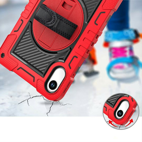 Armoured case for Xiaomi Redmi Pad 2, with stand and shoulder strap – red and black