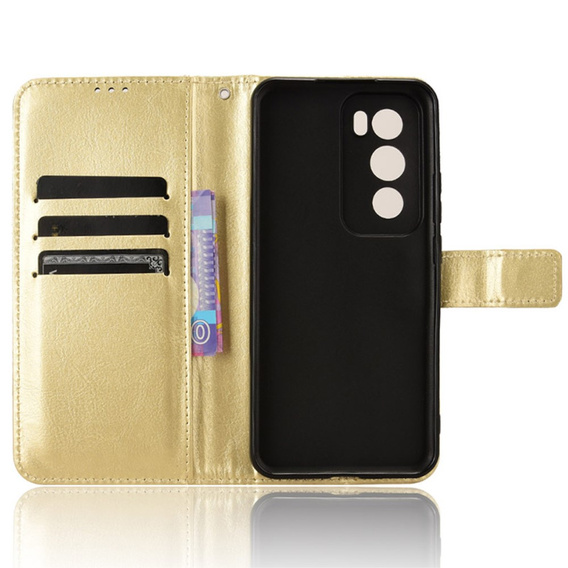 Flip case for Oppo Reno 12, Crazy Horse Wallet, gold