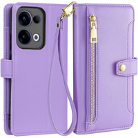 Flip case for Oppo Reno 13, Wallet Zipper Pocket, purple