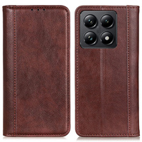 Case for Xiaomi 14T, Wallet Litchi Leather, brown