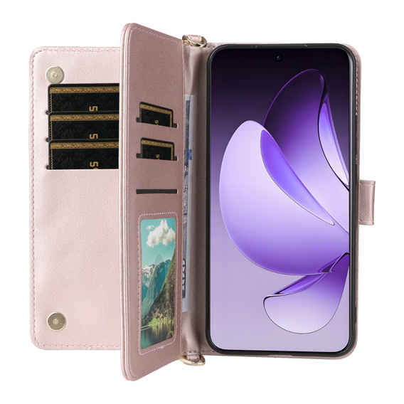 Crossbody Leather Wallet flip case for Oppo Reno 13 Pro 5G, pink