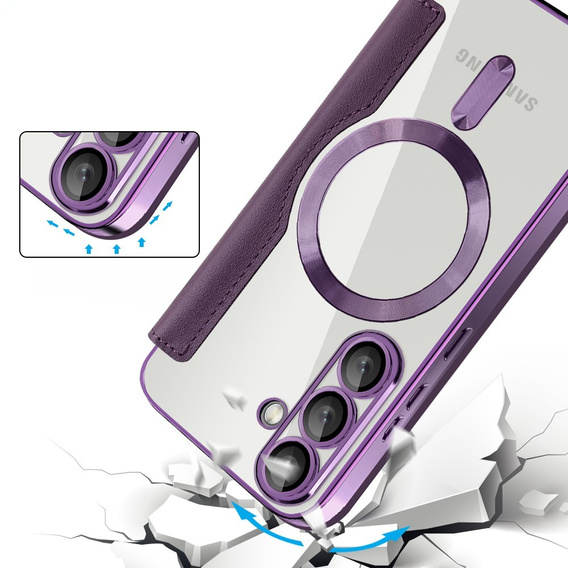 Flip case for Samsung Galaxy S25+ Plus, RFID Wallet MagSafe CamShield, purple