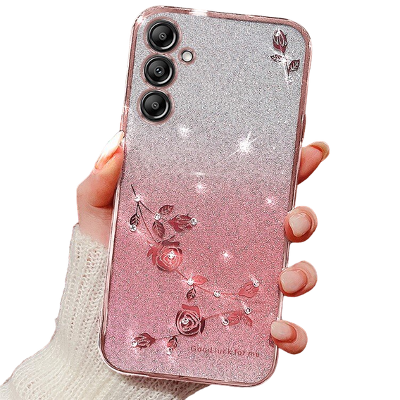 Case for Samsung Galaxy A55 5G, Glitter Flower, pink rose gold