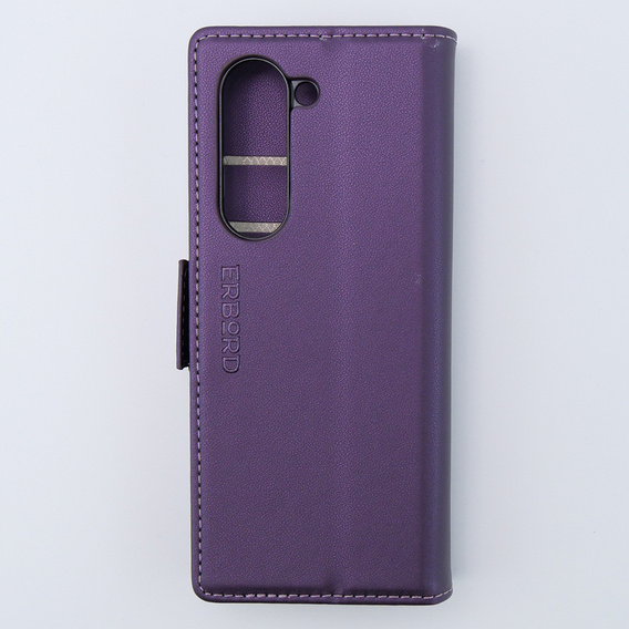 Case for Samsung Galaxy Z Fold 5 5G, ERBORD Glossy Litchi, wallet with flap, purple