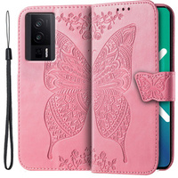 Flip case for Xiaomi Poco F5 Pro, Butterfly, pink