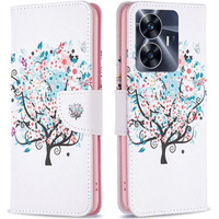Flip case for Realme C55, Wallet, colorful tree, white