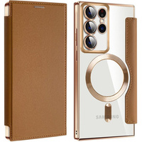 Flip case for Samsung Galaxy S22 Ultra 5G, RFID Wallet MagSafe CamShield, brown