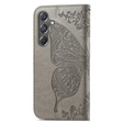 Flip case for Samsung Galaxy A15, Butterfly, grey + 9H glass  