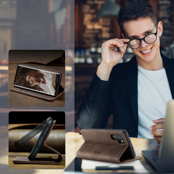 CASEME case for Huawei P30 Pro, Leather Wallet Case, dark brown