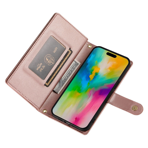 Flip case for iPhone 16 Pro Max, Wallet Zipper Pocket, pink