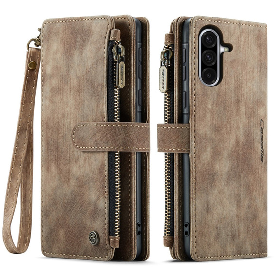 CASEME case for Samsung Galaxy A56 5G, Leather Wallet Cash and Card Slots, with strap, brown
