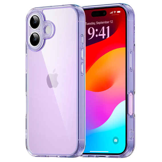 Case for iPhone 17, with camera cover, transparent with purple sides