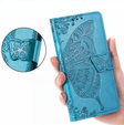 Flip case for Samsung Galaxy M55 5G, Butterfly, blue