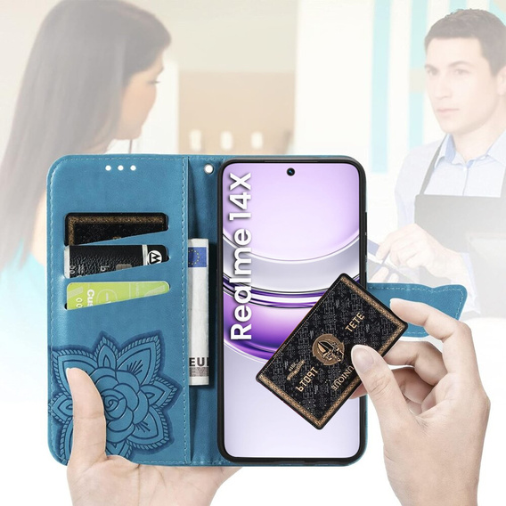 Flip case for Realme 14X / Realme C75, Butterfly, blue