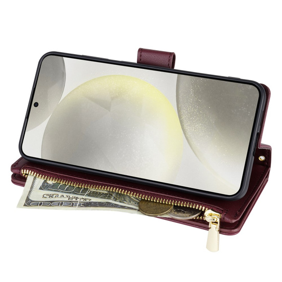 Flip case for Samsung Galaxy S25 Edge, Rhombus Crossbody Leather, maroon