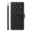 Flip case for iPhone 16E, Rhombus Crossbody Leather, black