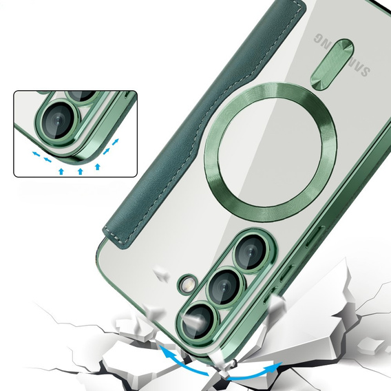 Flip case for Samsung Galaxy S25, RFID Wallet MagSafe CamShield, green