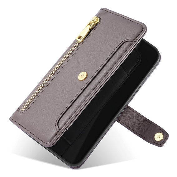 Flip case for Samsung Galaxy A25 5G, Wallet Zipper Pocket, grey