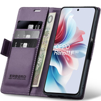 Case for Oppo Reno 11F, ERBORD Glossy Litchi, wallet with flap, purple