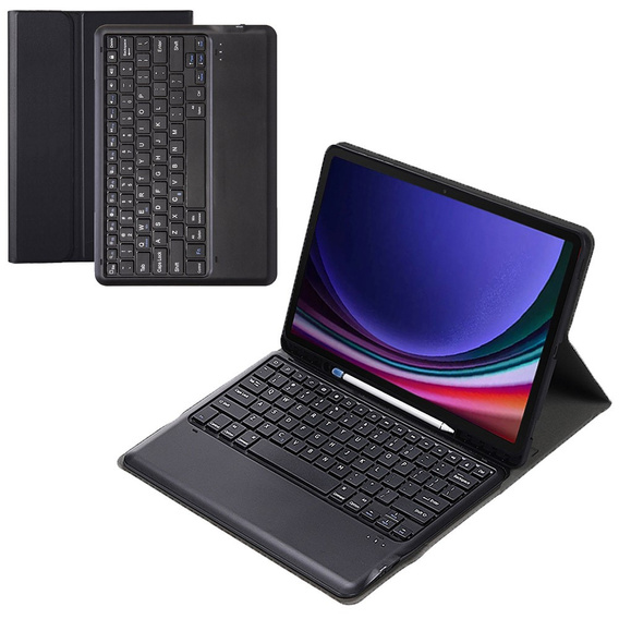 Case + keyboard Samsung Galaxy Tab S9+, Leather Pen Slot, black