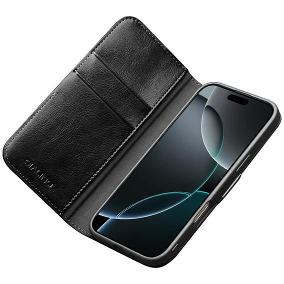 QIALINO Genuine Cow Leather flip case for iPhone 17 Pro, black