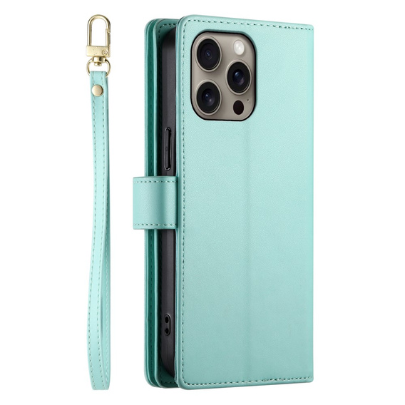 Flip case for iPhone 16 Pro Max, Wallet Zipper Pocket, green