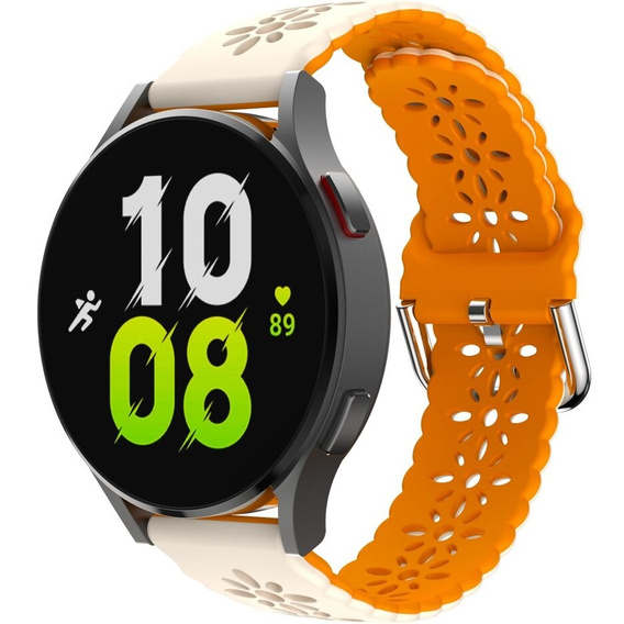 Universal 20mm Soft Hollowed-out Silicone Strap, Beige / Orange