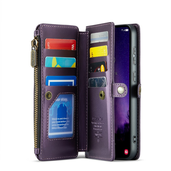 Case CASEME for Samsung Galaxy S24 FE, RFID Leather Wallet, with shoulder strap, purple