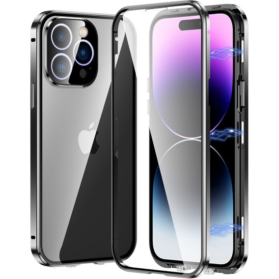 Case for iPhone 15 Pro, Magnetic Dual Glass, black